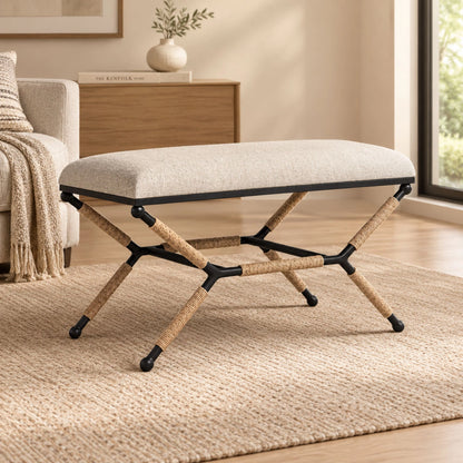 Upholstered Bench with Rope Detail