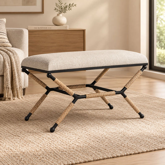 Upholstered Bench with Rope Detail