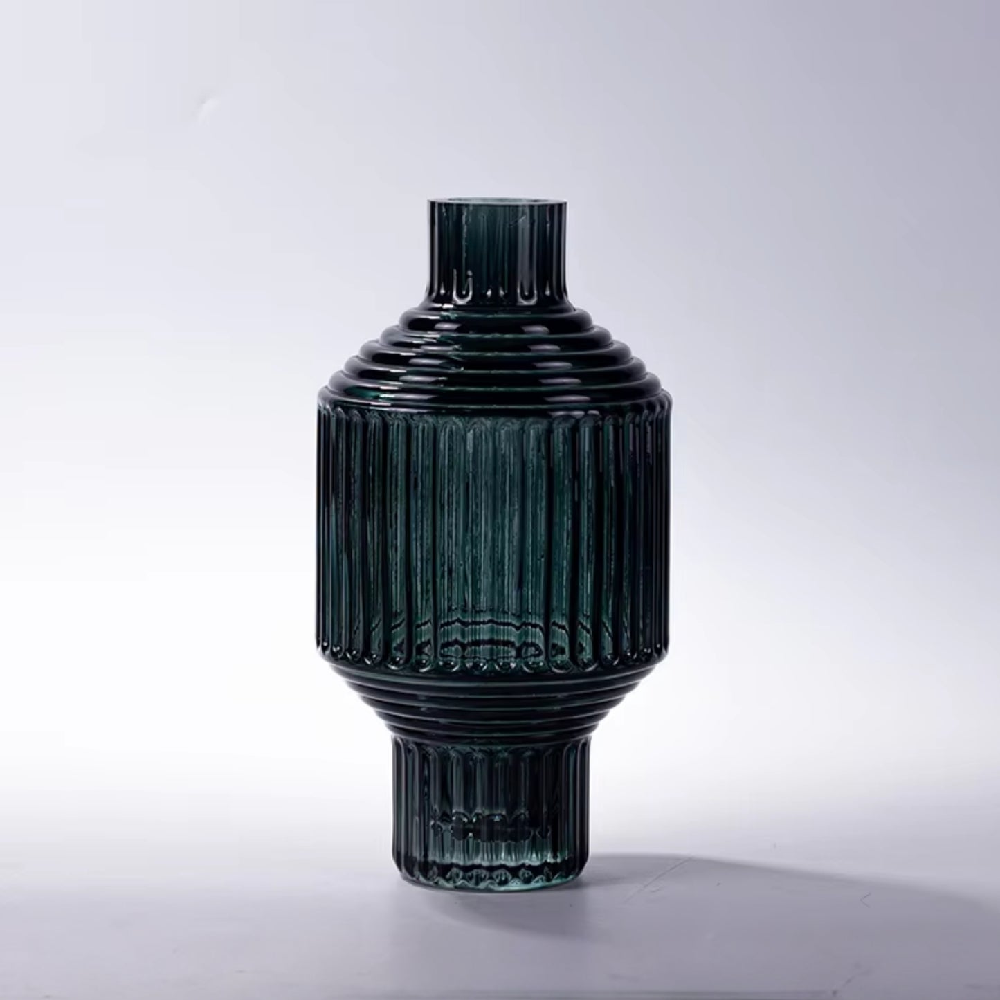 Dark Green Geometric Hand Blown Glass Vase