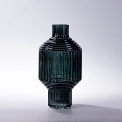 Dark Green Geometric Hand Blown Glass Vase