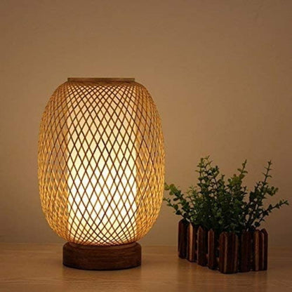 Bamboo Webbing Wooden Base Table Lamp