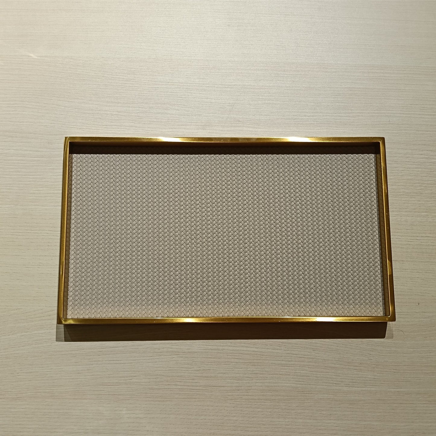 Gold Edge Grey Leather Decorative Tray