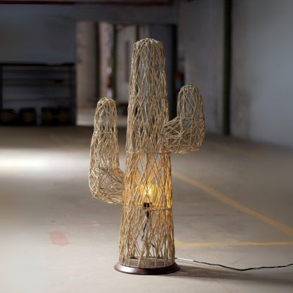 Paper Rope Cactus Shape Wooden Base Floor Lamp