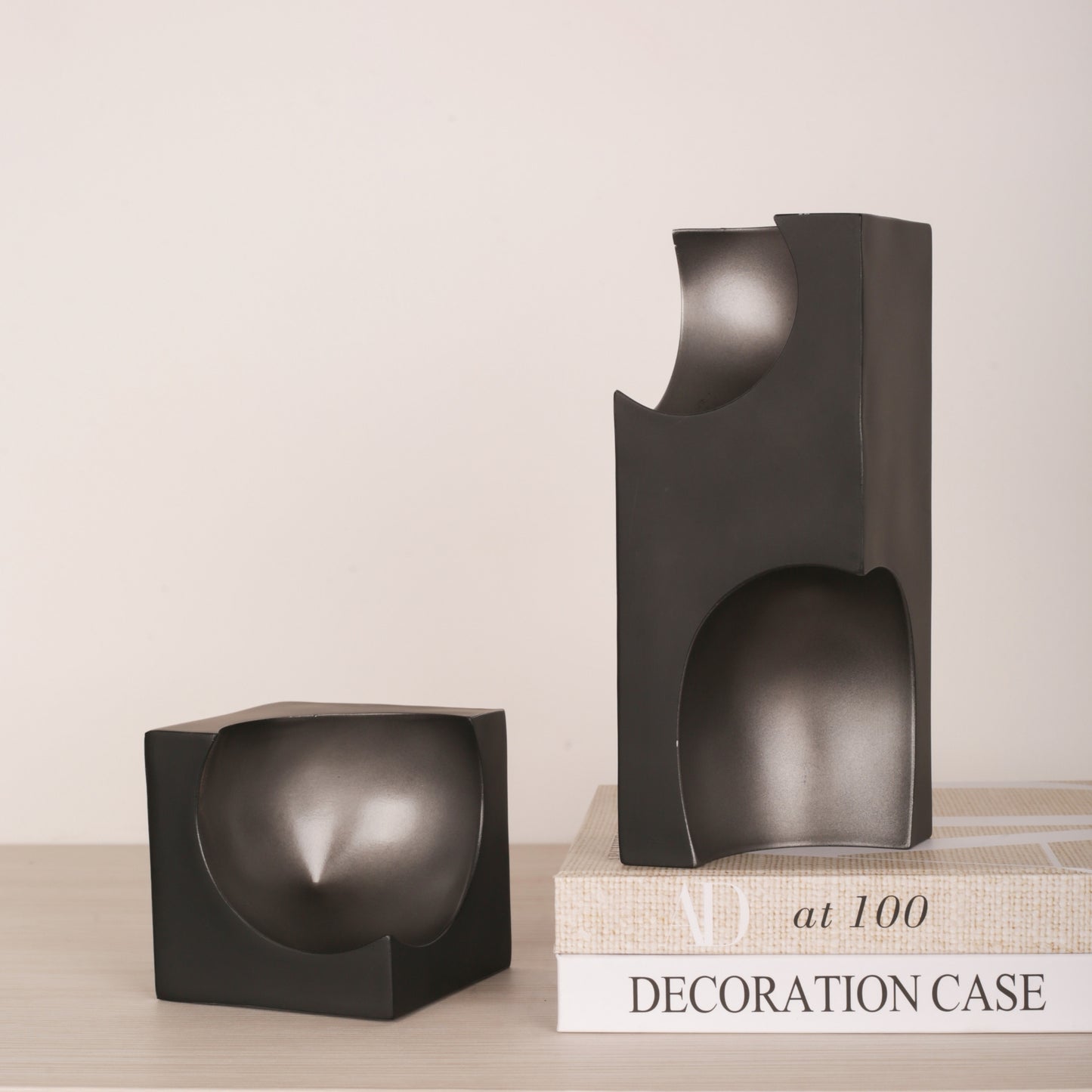 Black Resin Inside Cube Design Geometric Sculpture