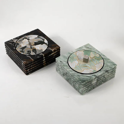 Metal Leather Marble Jewelry Box (Black, Green)