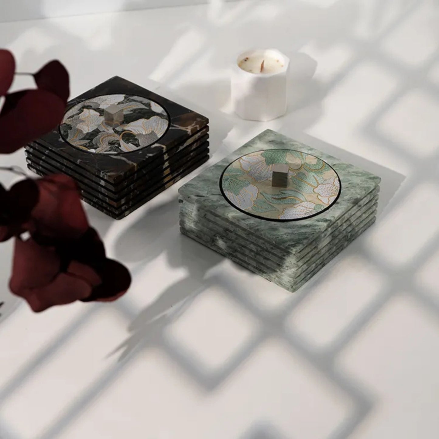 Metal Leather Marble Jewelry Box (Black, Green)