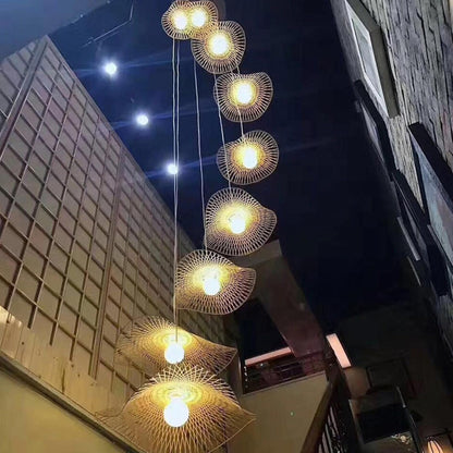 Double Layered Hand Woven Bamboo Pendant Light