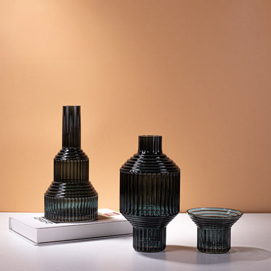 Dark Green Geometric Hand Blown Glass Vase