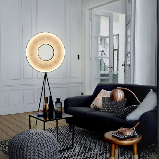 Fabric Pleated LED Disc Floor Lamp