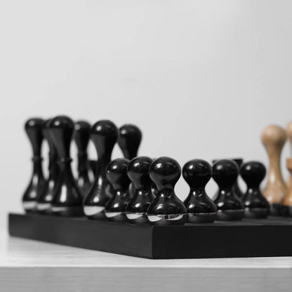 Black Metal and Wood Chess Board