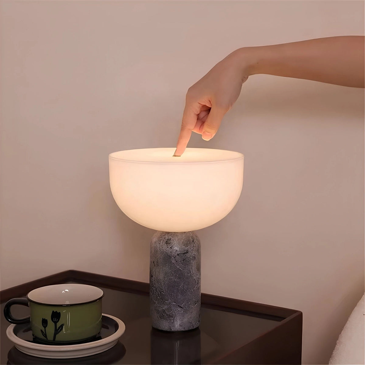 White Lampshade Nordic Simple Style Decoration Marble LED Table Lamp with Touch Switch