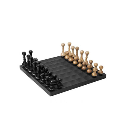 Black Metal and Wood Chess Board