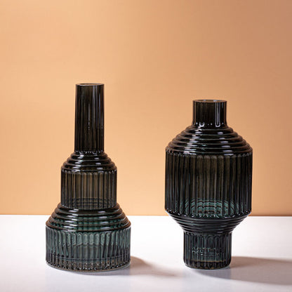 Dark Green Geometric Hand Blown Glass Vase