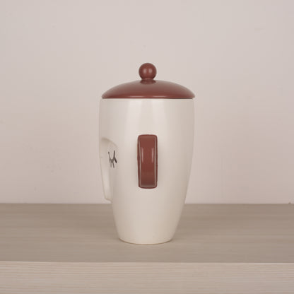White Ceramic Face Structure Storage Jar with Lid