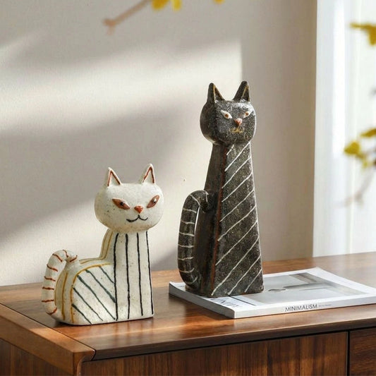 Striped Design Angry Cat Decorative Showpiece(Black, White)