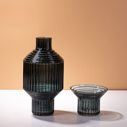 Dark Green Geometric Hand Blown Glass Vase