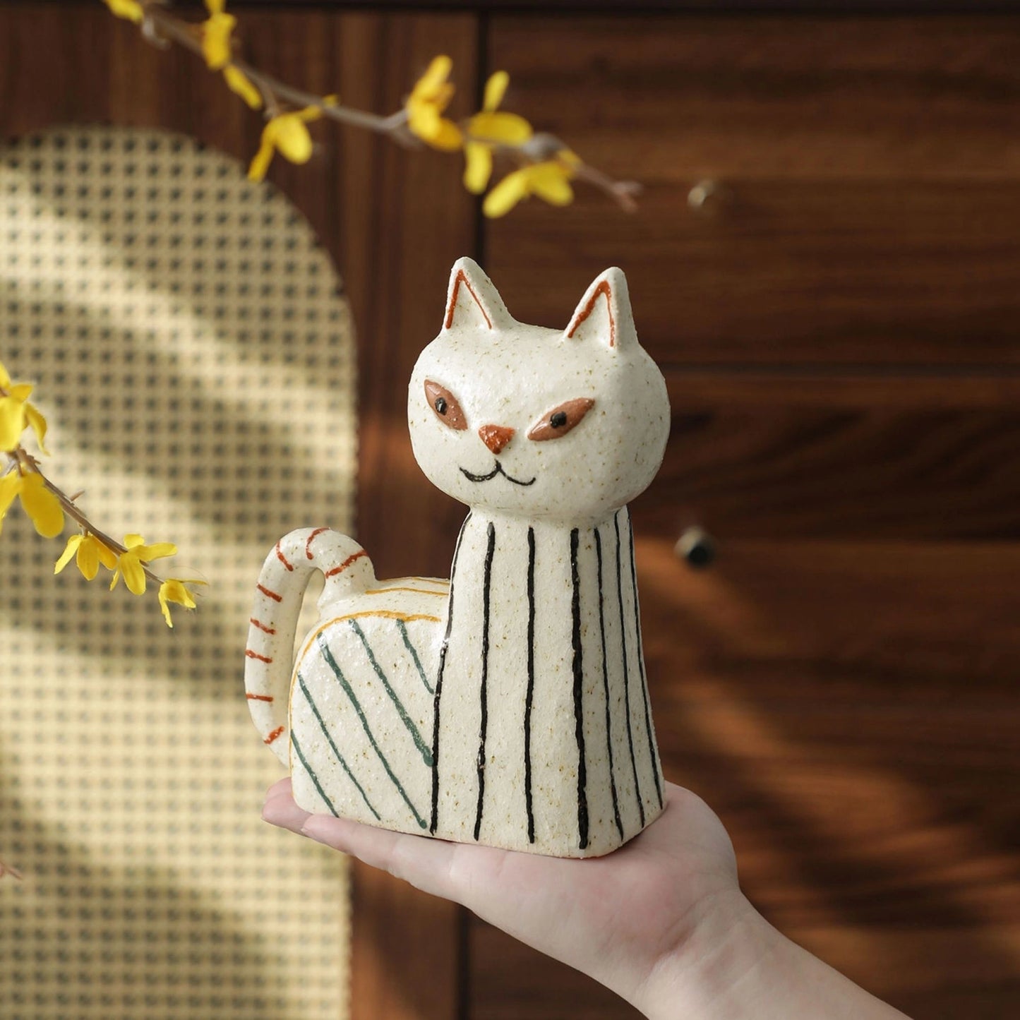 Striped Design Angry Cat Decorative Showpiece(Black, White)