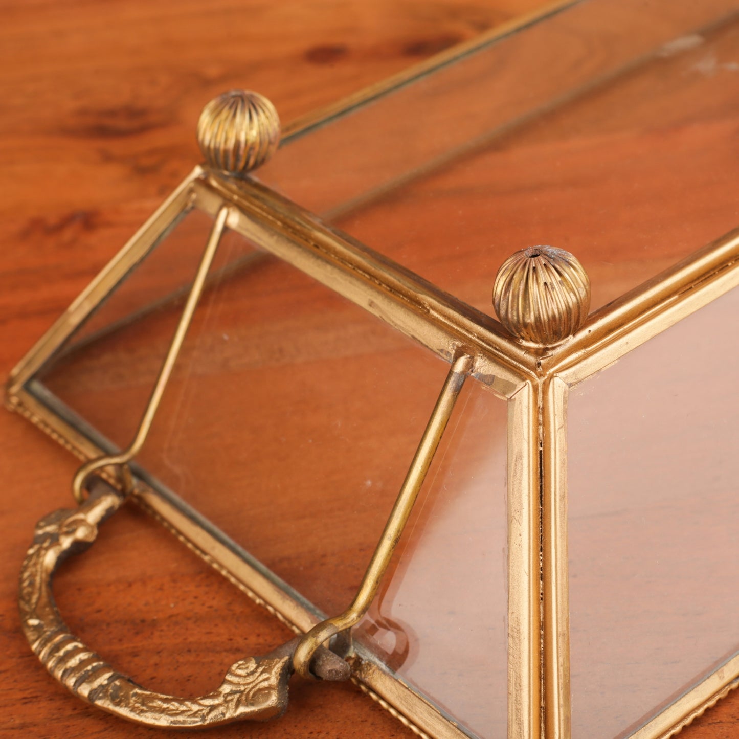 Brass Finish Frame Glass Tray With Handle