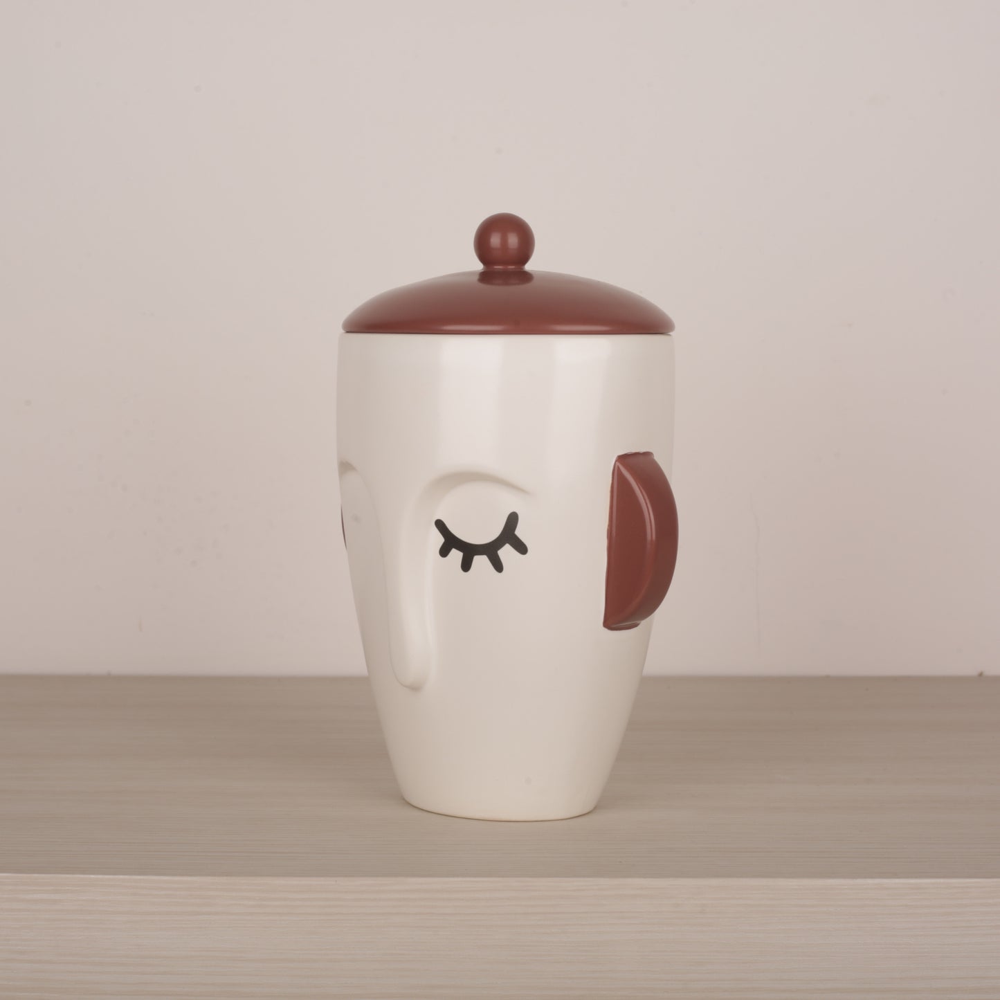 White Ceramic Face Structure Storage Jar with Lid