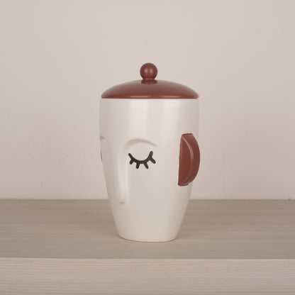 White Ceramic Face Structure Storage Jar with Lid