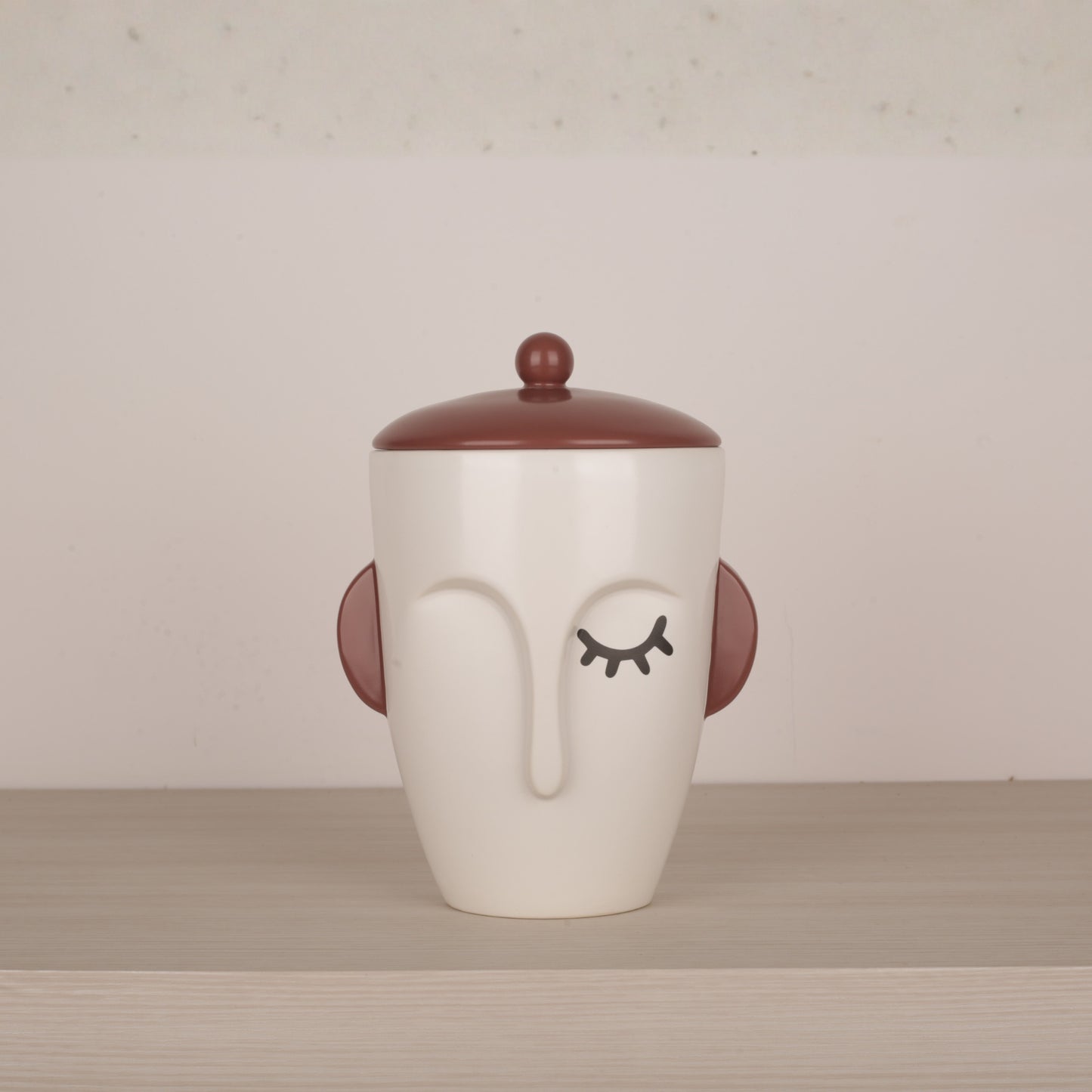 White Ceramic Face Structure Storage Jar with Lid