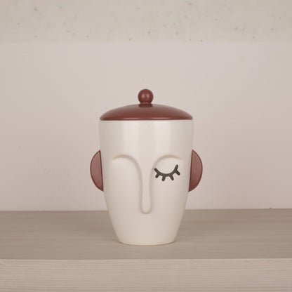 White Ceramic Face Structure Storage Jar with Lid