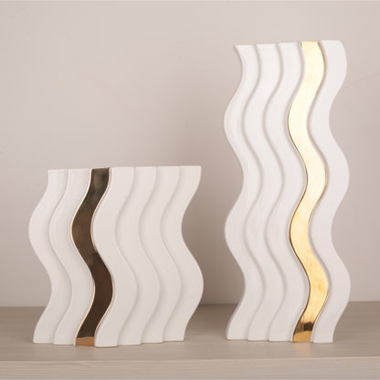 Wavy Design Golden Line Table Decoration Vase