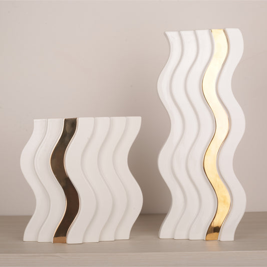 Wavy Design Golden Line Table Decoration Vase