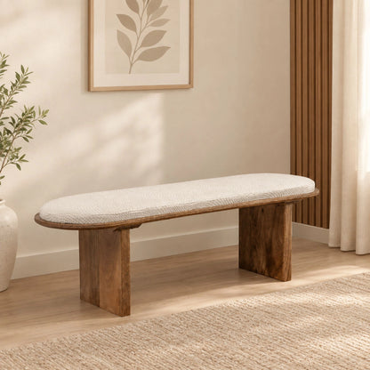 Oatmeal Wood Base Bench