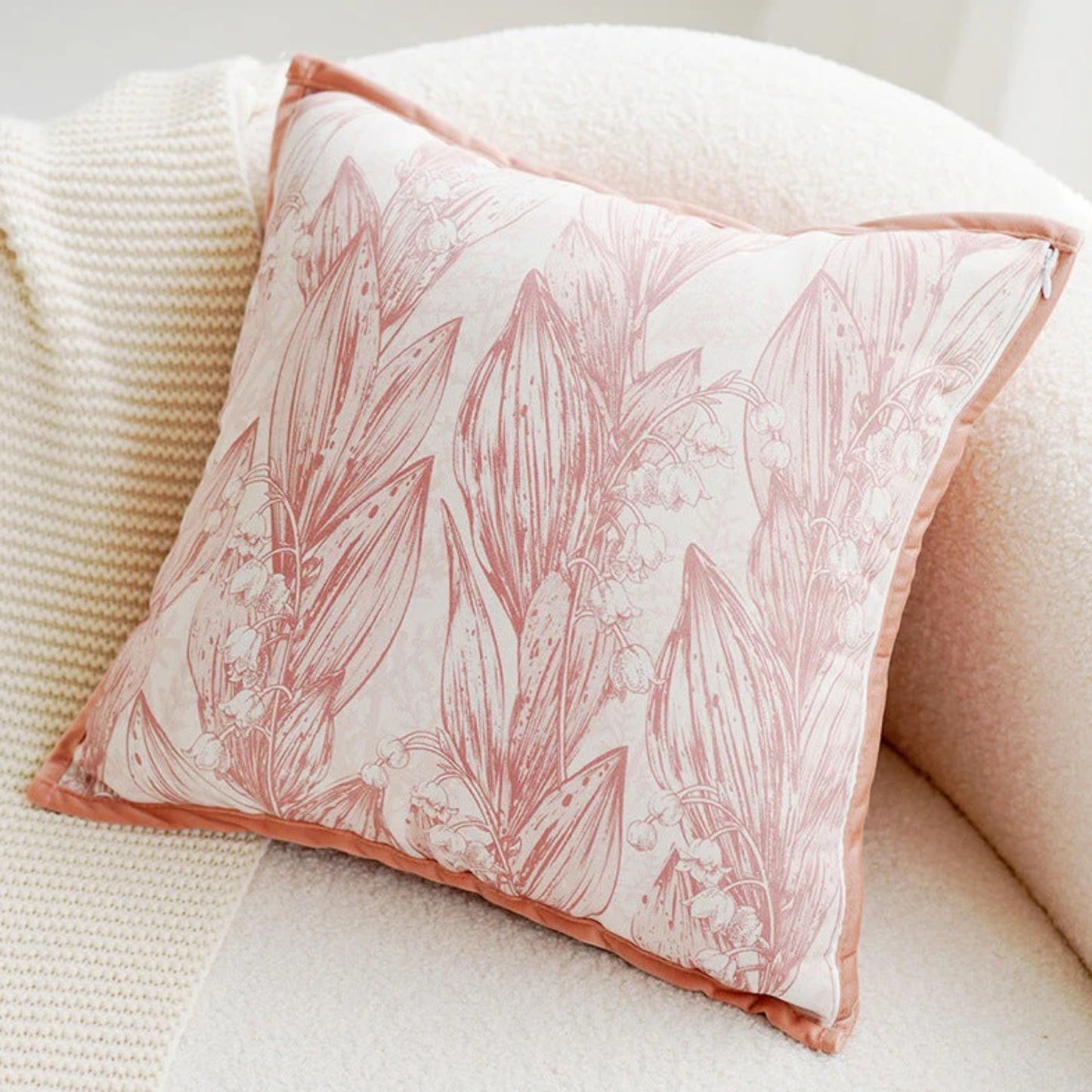 Leaves Print Cushion Cover, Backside In Plain