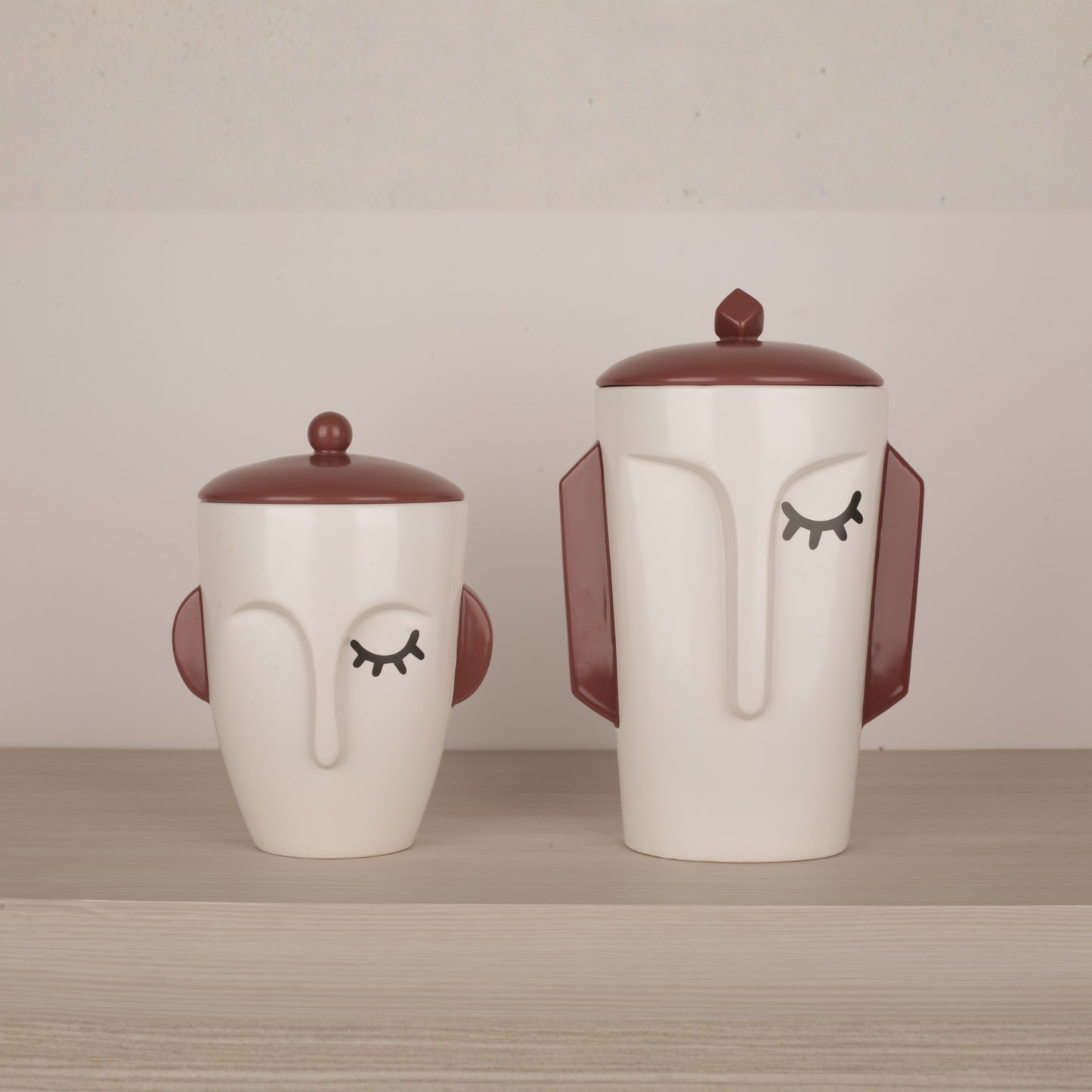 White Ceramic Face Structure Storage Jar with Lid