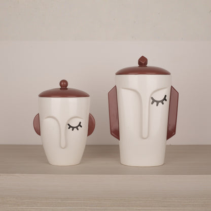 White Ceramic Face Structure Storage Jar with Lid