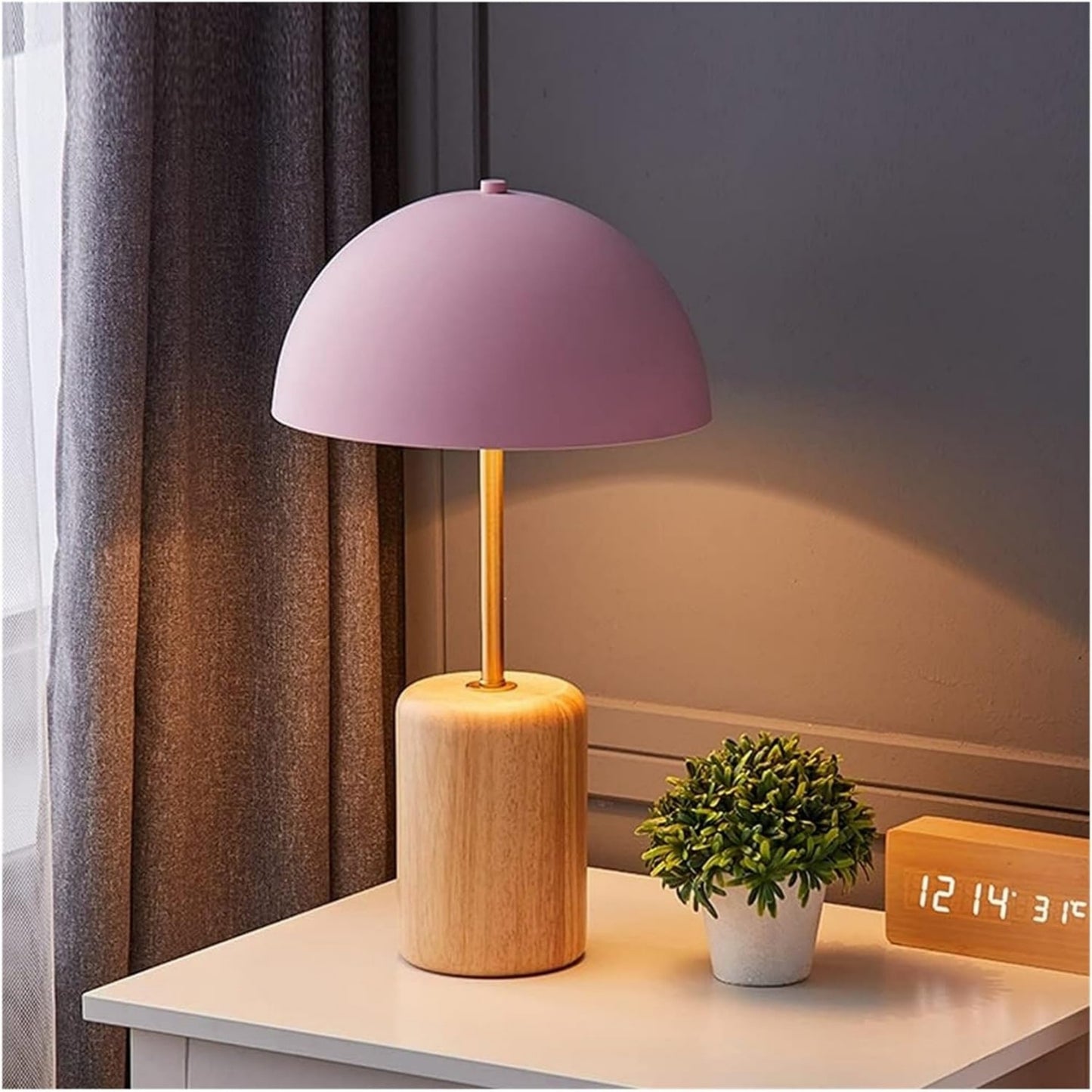 Mushroom Shade Wooden Base Decorative Table Lamp