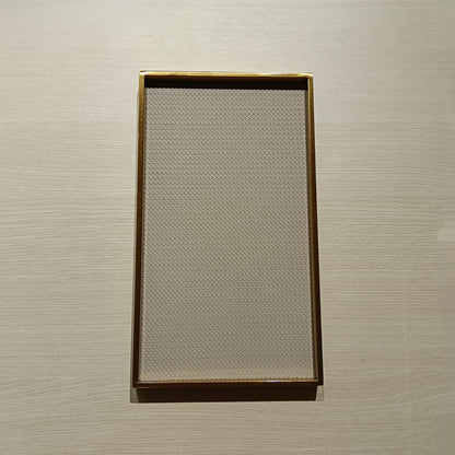 Gold Edge Grey Leather Decorative Tray