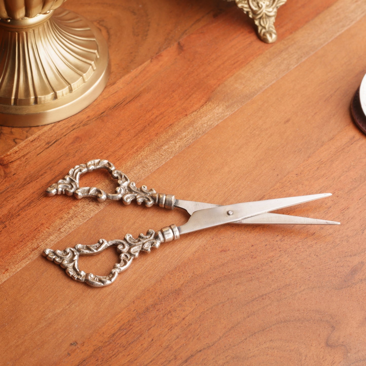 Silver Metal Carved Scissors