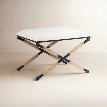 Upholstered Metal Puffy Stool with Rope Detail