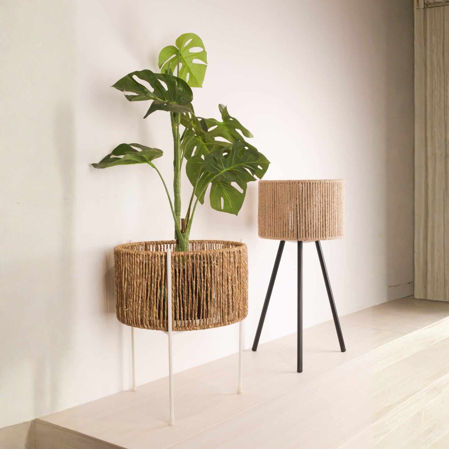 Black Tripod Base Woven Planter