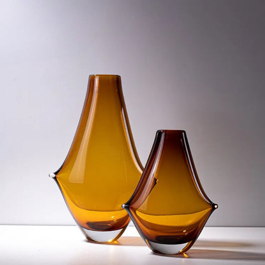 Handmade Amber Color Glass Vase