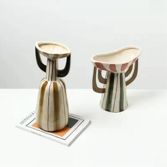 Vertical Crack Striped Design Flower Vase