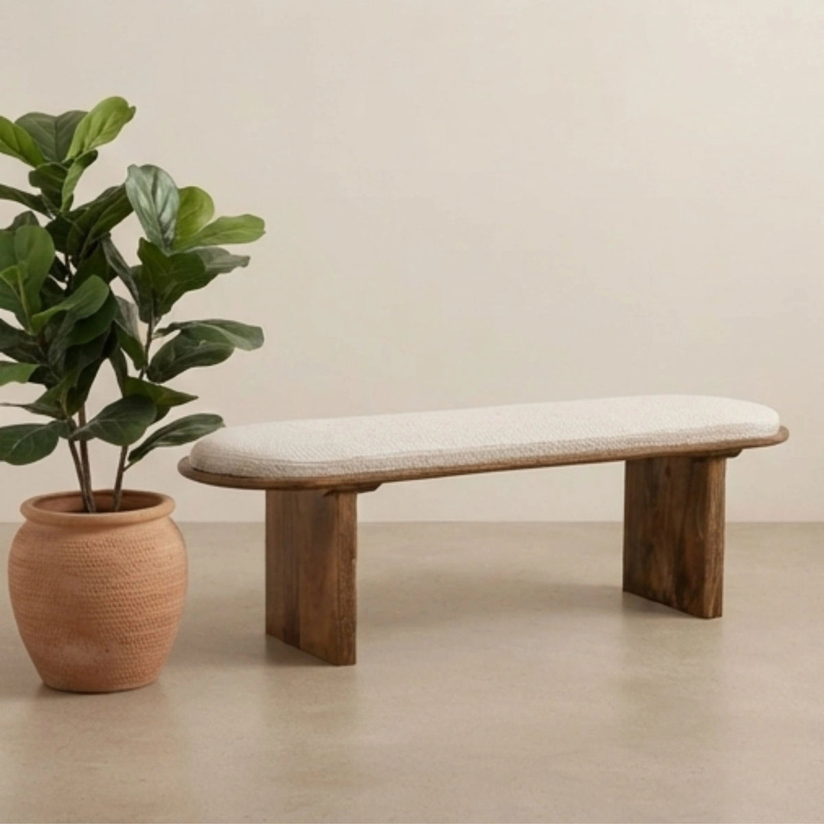 Oatmeal Wood Base Bench