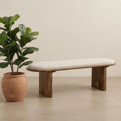 Oatmeal Wood Base Bench
