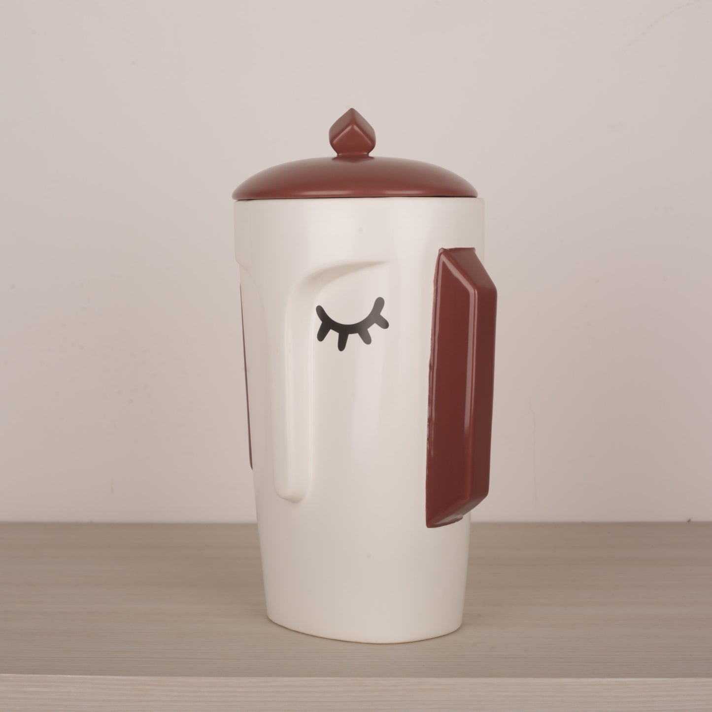 White Ceramic Face Structure Storage Jar with Lid
