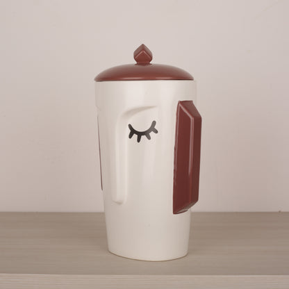 White Ceramic Face Structure Storage Jar with Lid