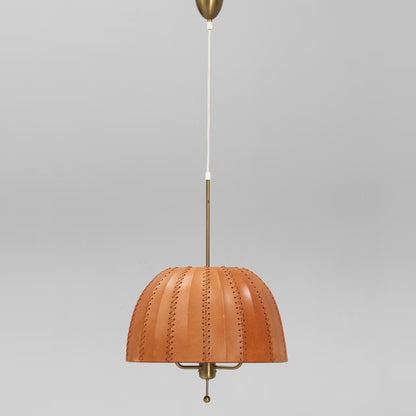 Brass and Leather Pendant Light