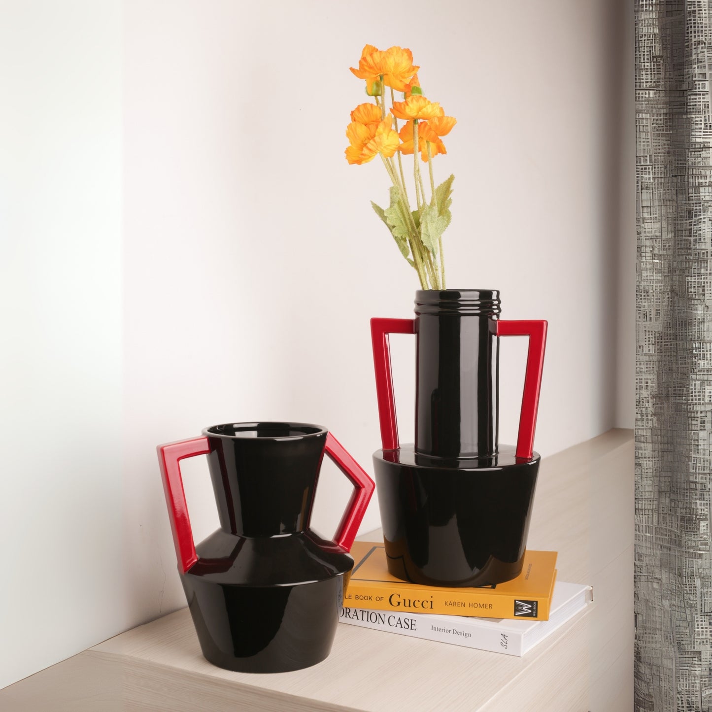 Geometric Handle Design Desktop Ceramic Vase