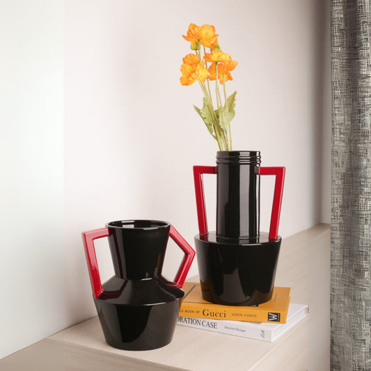 Geometric Handle Design Desktop Ceramic Vase