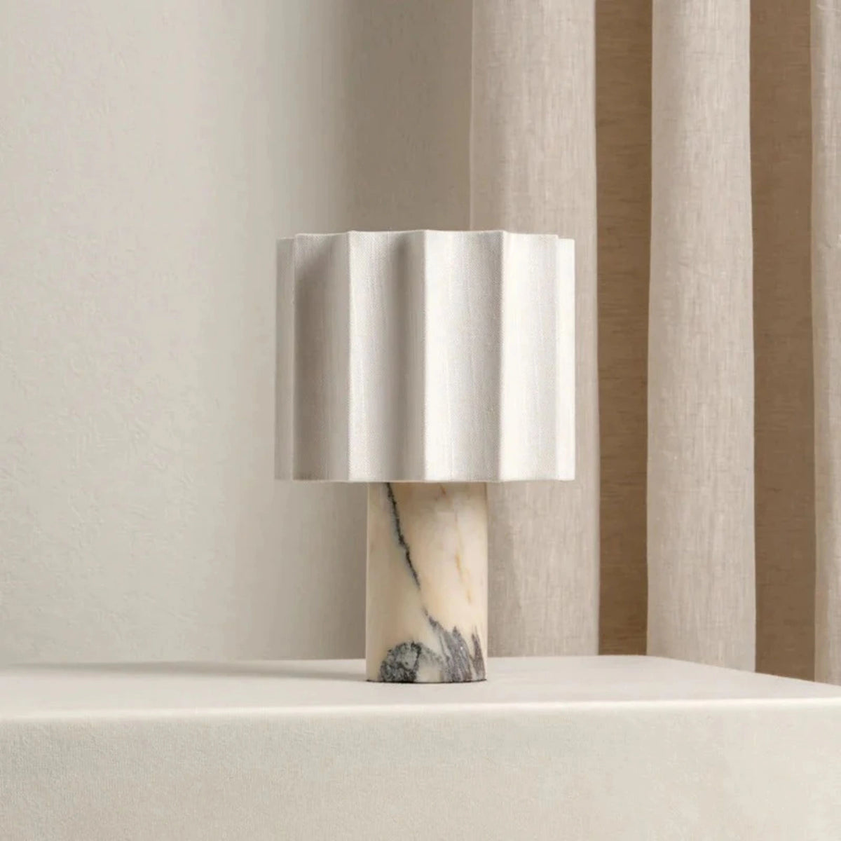 Fabric Shade with Marble Base Table Lamp