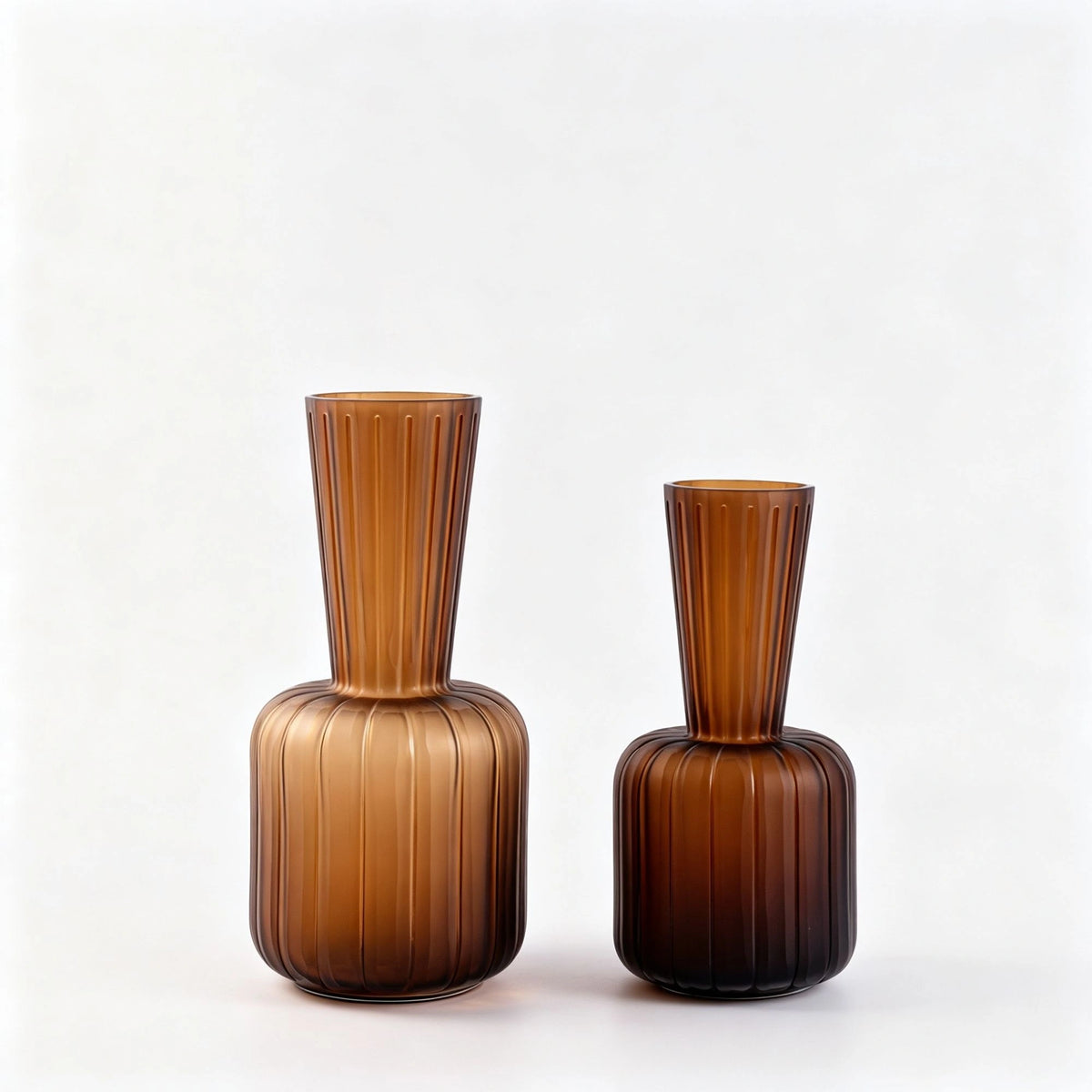 Handmade Amber Brown Ribbed Thickened Glass Vase