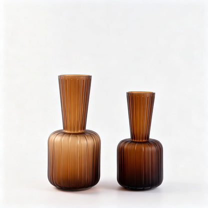 Handmade Amber Brown Ribbed Thickened Glass Vase