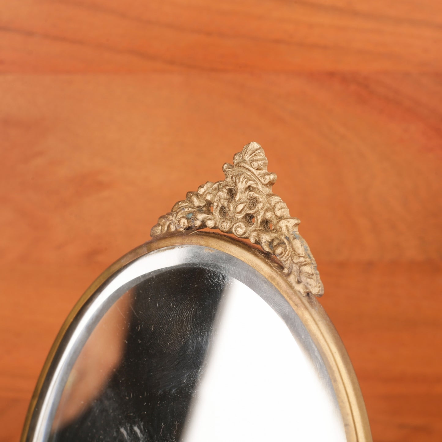 Brass Carved Back Oval Table Mirror